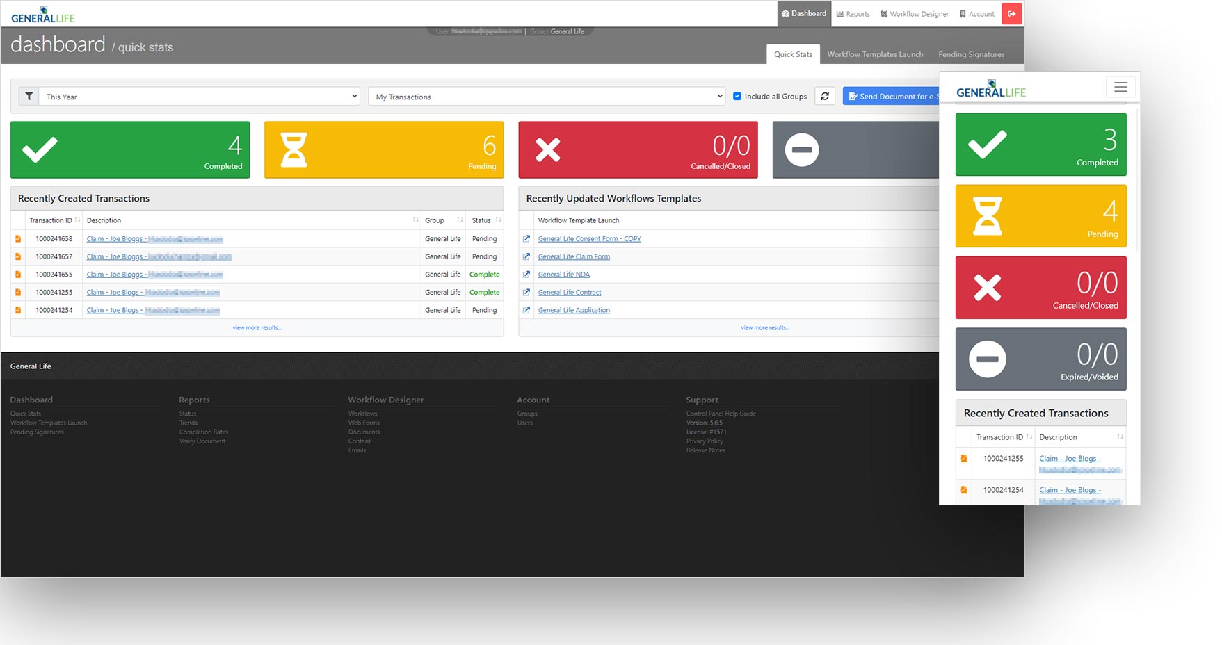 AlphaTrust e-Sign screenshot: Easy to use dashboard. Easily view and track status on all transactions with our clear and easy to use dashboard. Its responsive design makes it easy to use on all devices from desktop to mobile phones or tablets.