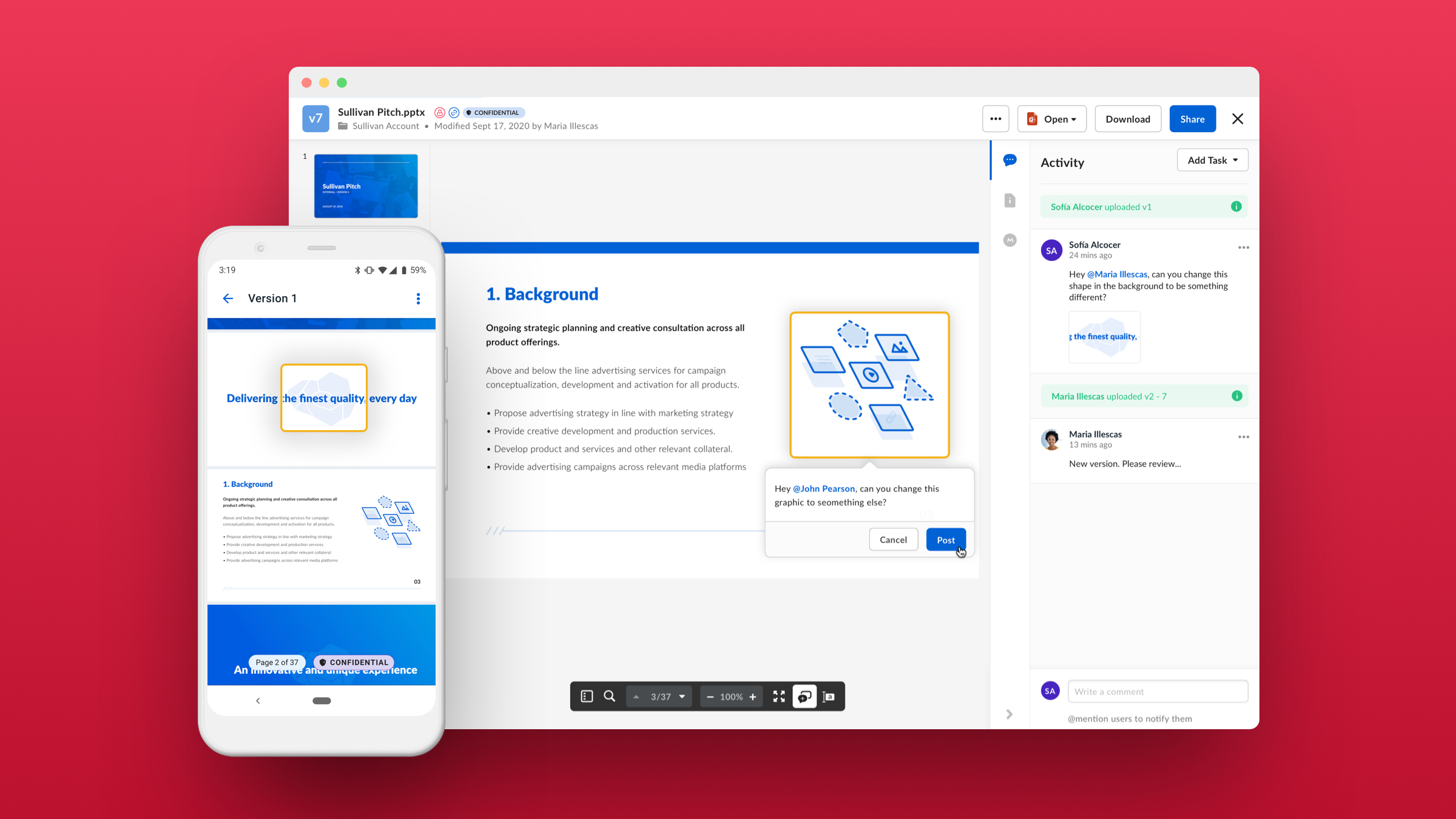 Power secure collaboration from anywhere with a central workspace to edit, review, and assign tasks.