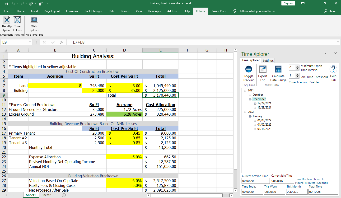 Time Xplorer Shown In Microsoft Excel Task Pane