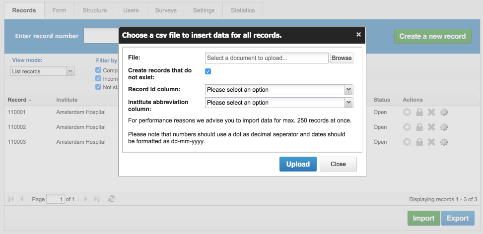 Data can be imported in Castor EDC in CSV and Excel formats