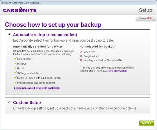 Carbonite Software - Carbonite set backup