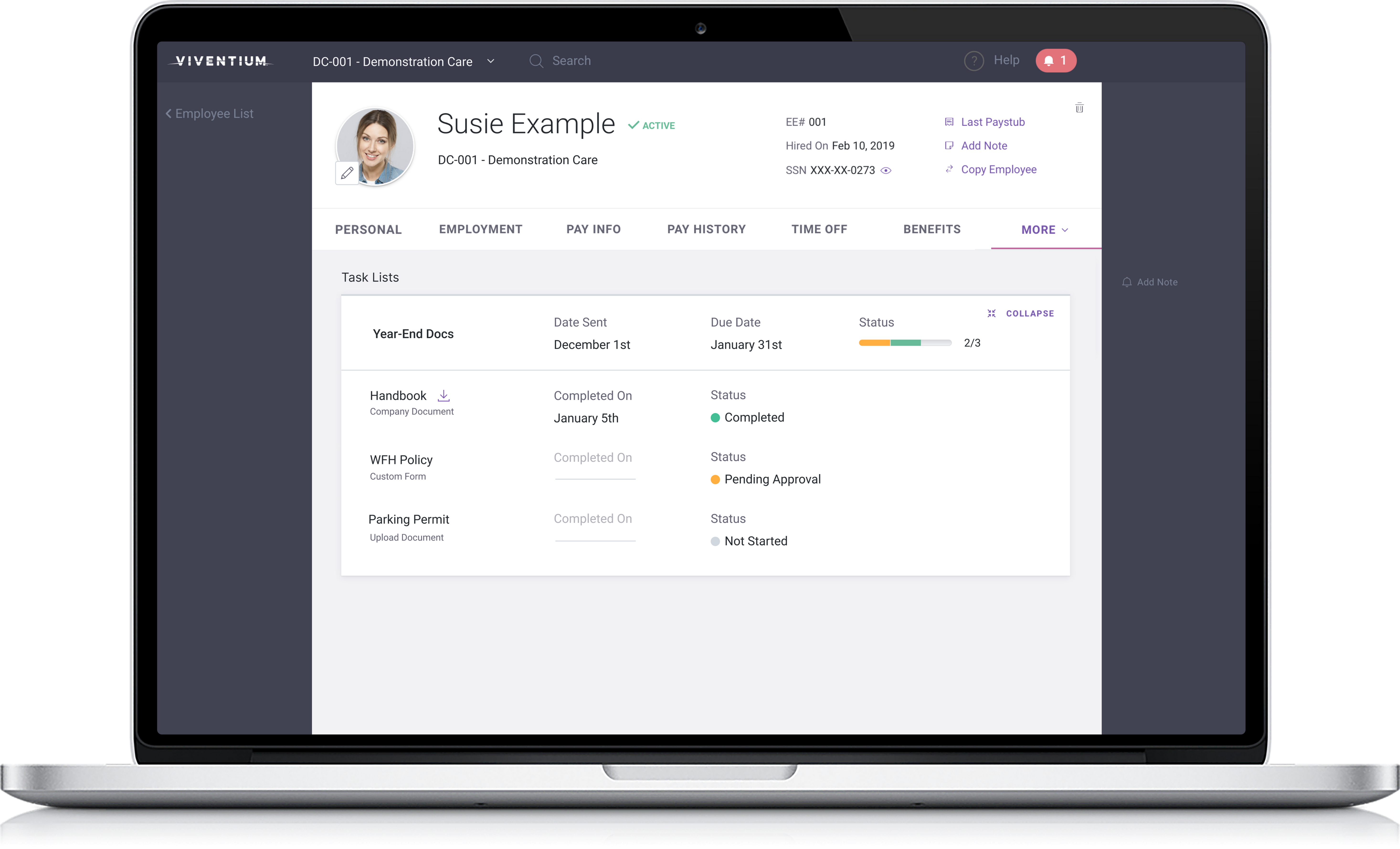 Viventium Software Software - Task Management. Send, track, collect, and review tasks from all staff at your organization from a single dashboard.