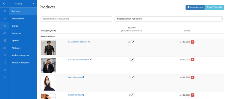 O2VEND screenshot: O2VEND products