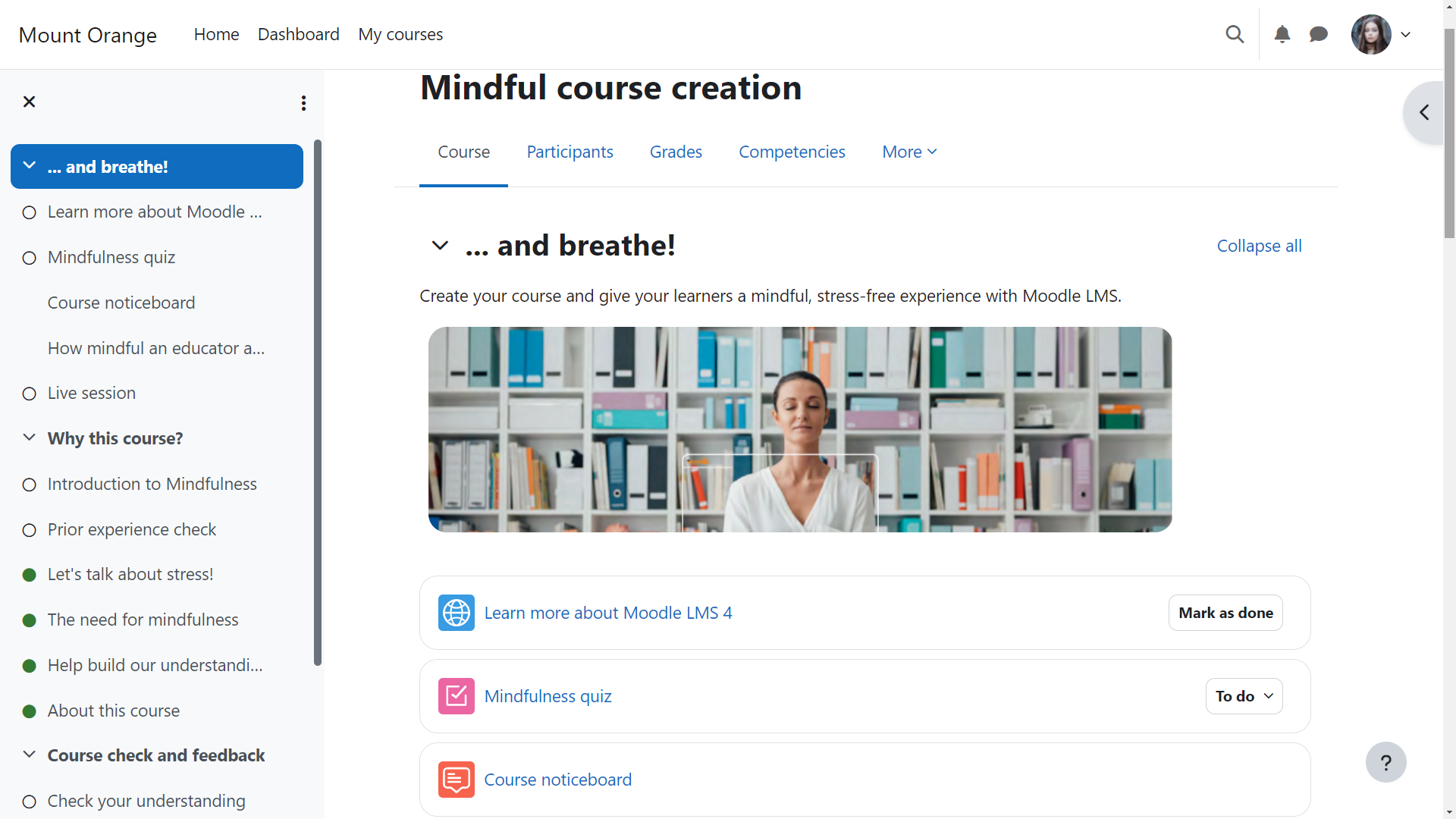 Moodle Software - Inside a course view