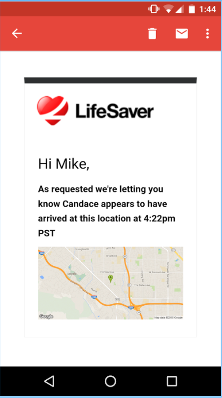 LifeSaver mobile arrival notification