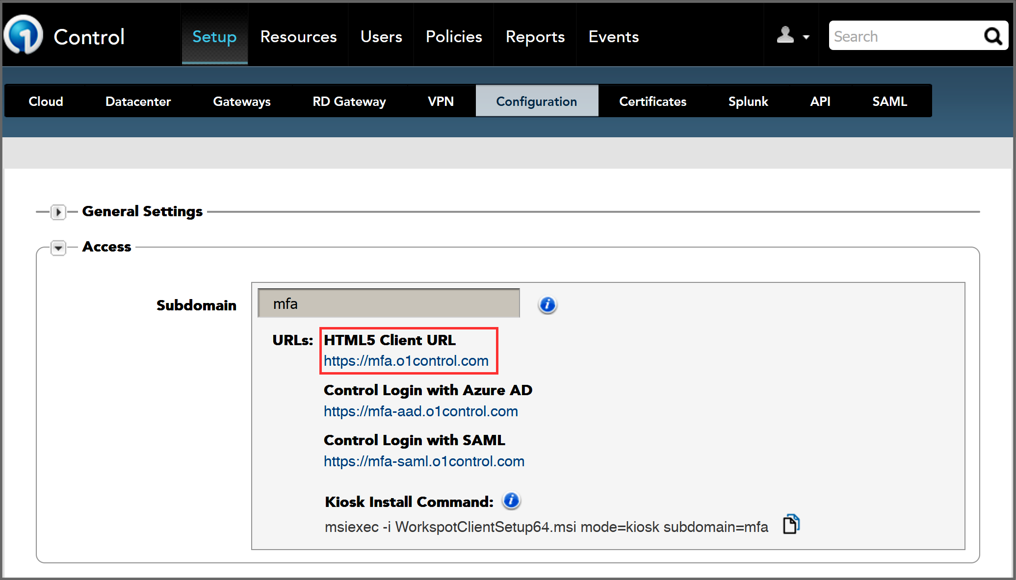Workspot Workspot Control settings