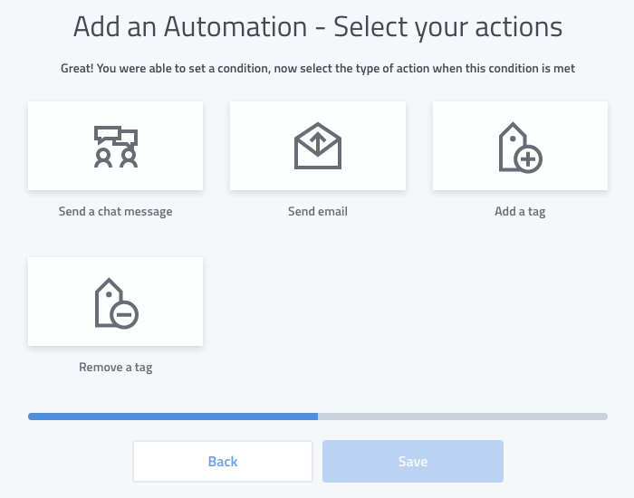Tidio Software - A range of automation actions are available