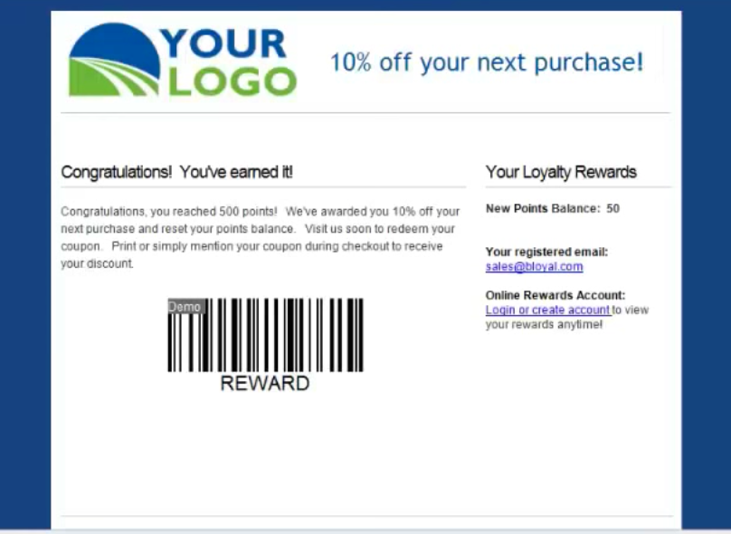bLoyal Software - Custom coupons can be created to reward customers