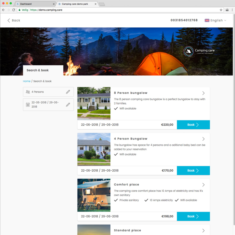 Camping.care manage booking details back-end operations
