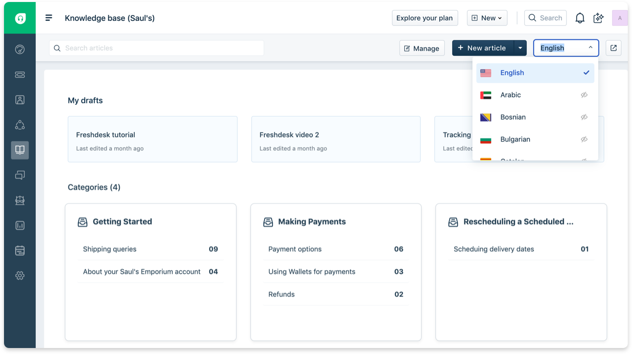 Freshdesk multilingual knowledge base