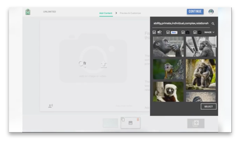 Search content library for images
