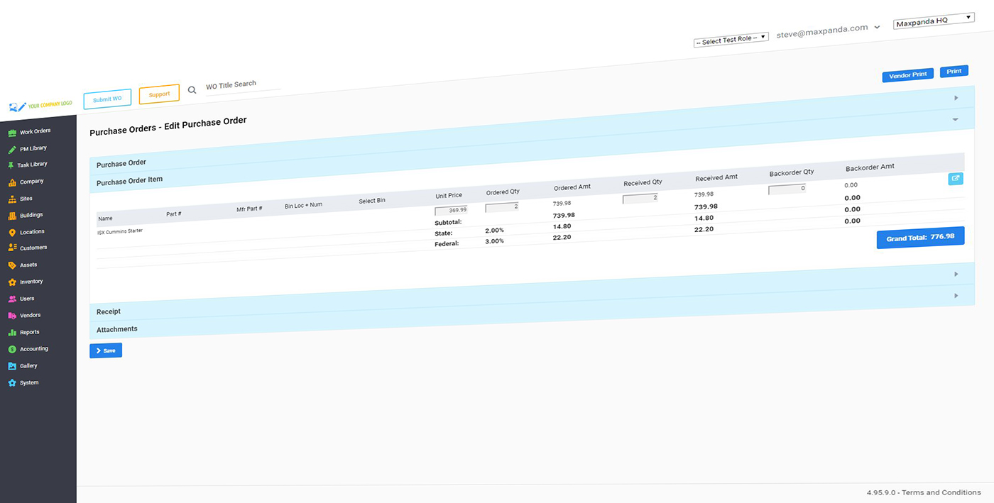 Maxpanda CMMS purchase orders