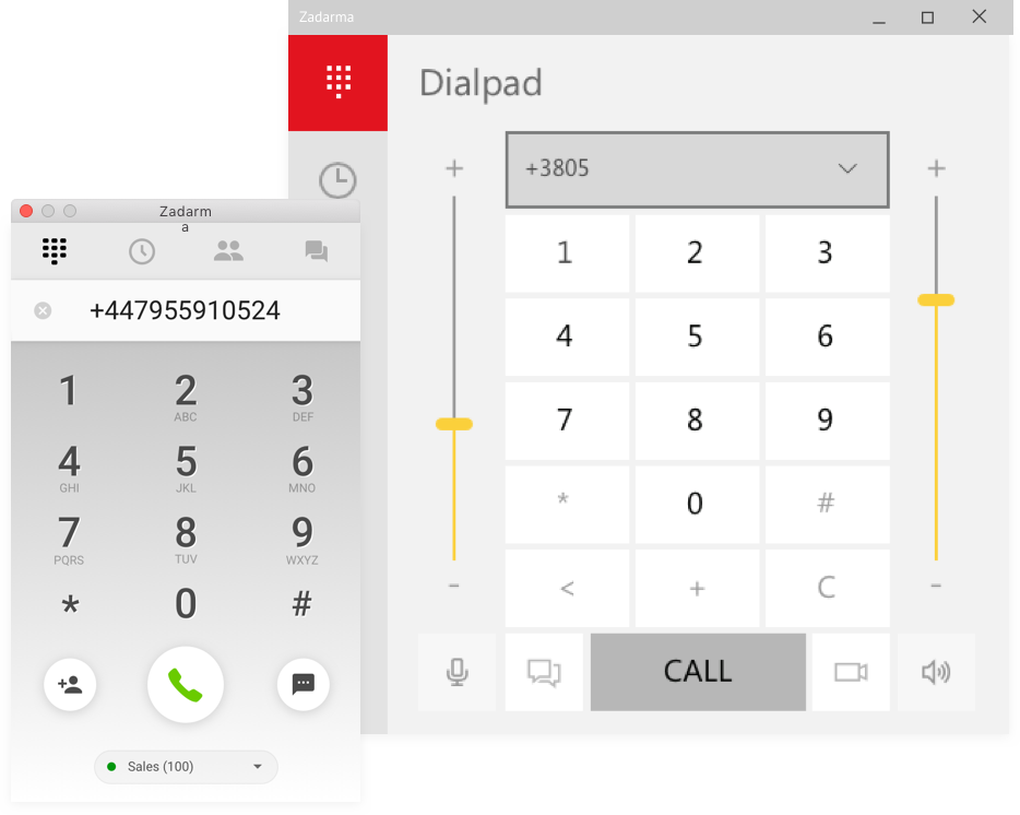 Zadarma Software - The Zadarma dialpad running on Windows, showing the numerical keypad for entering phone numbers and placing calls