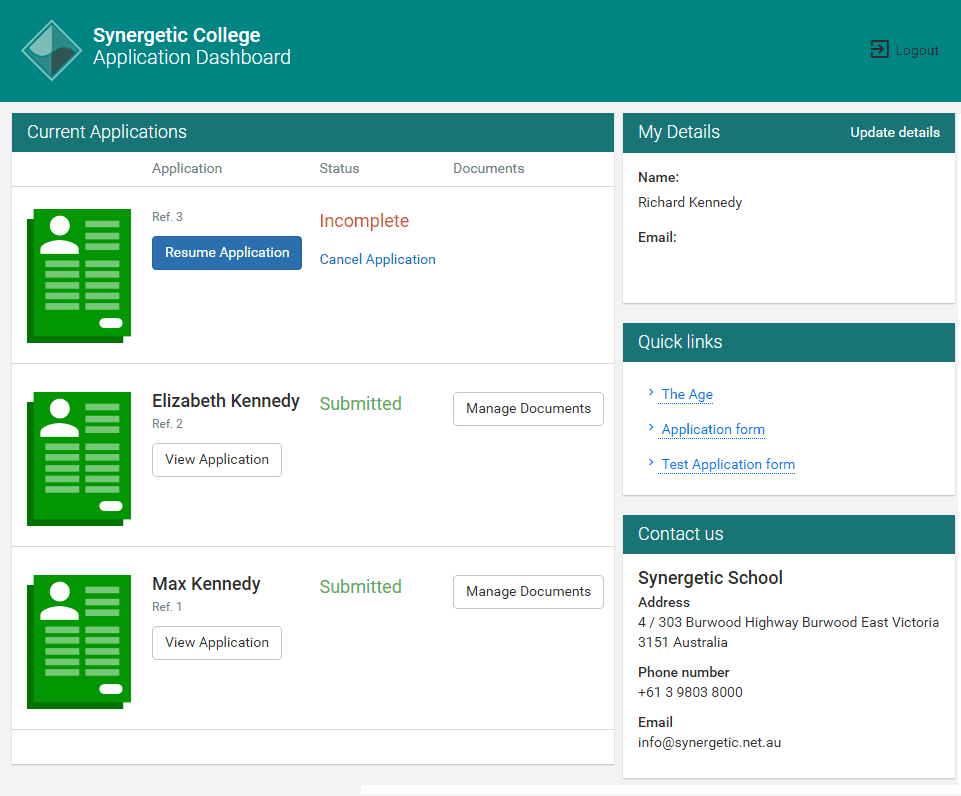 Synergetic screenshot: Synergetic application dashboard
