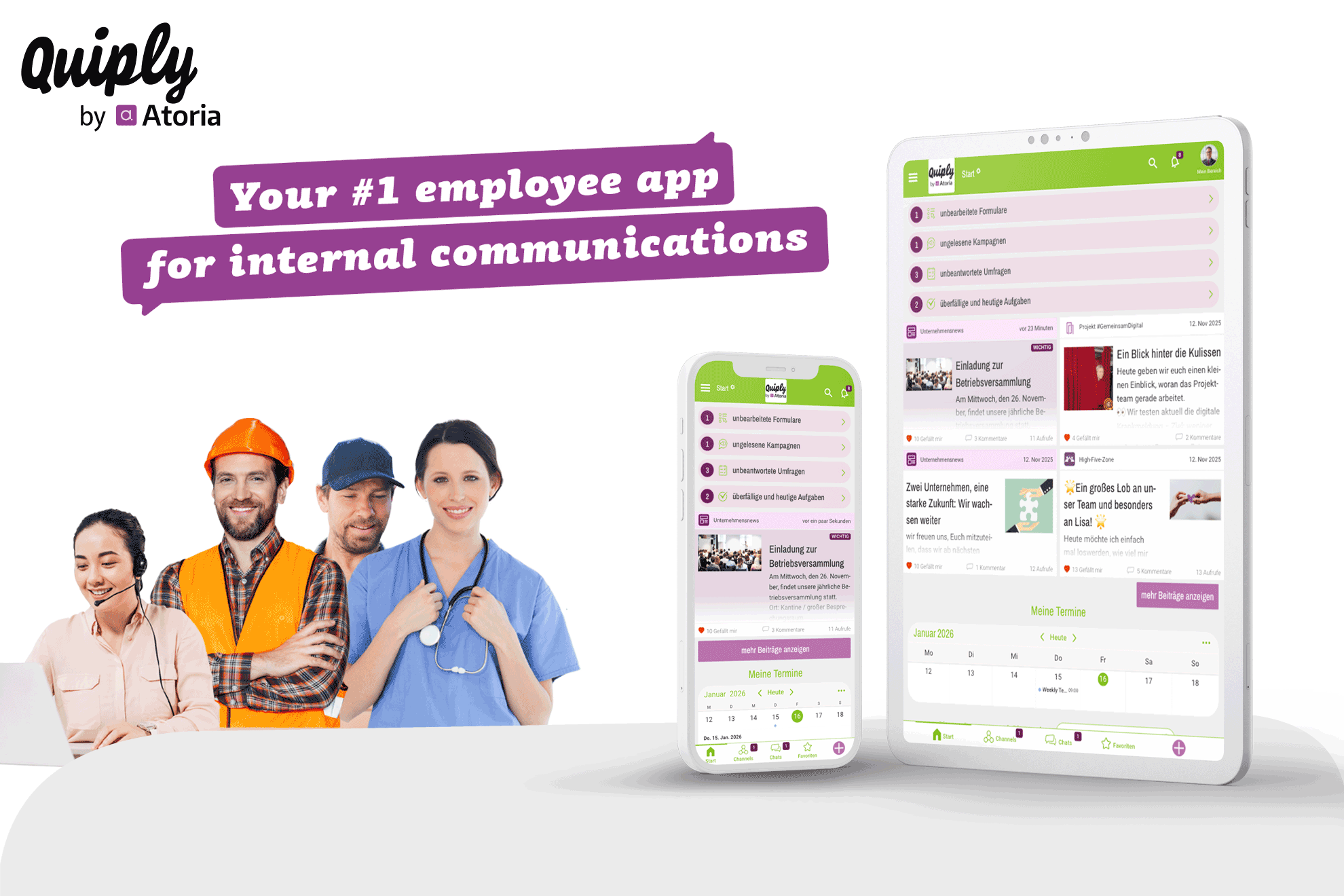Quiply screenshot: The Quiply employee app by Atoria for internal communication