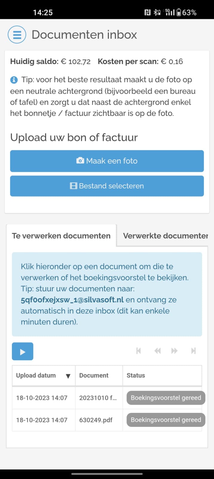 Silvasoft Software - Bonnetjes of facturen uploaden via mobiel. Automatisch laten inboeken.