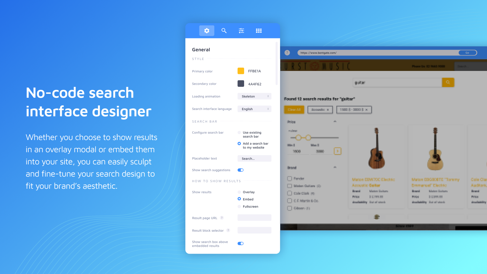 No-code search interface designer with Site Search 360