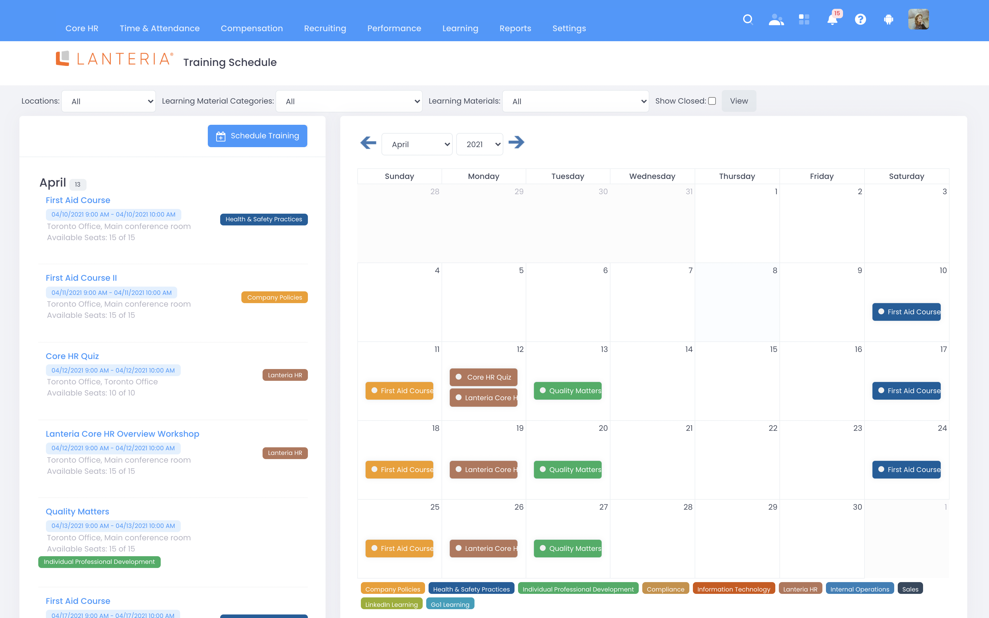Lanteria HR Software - Training Calendar (2021)