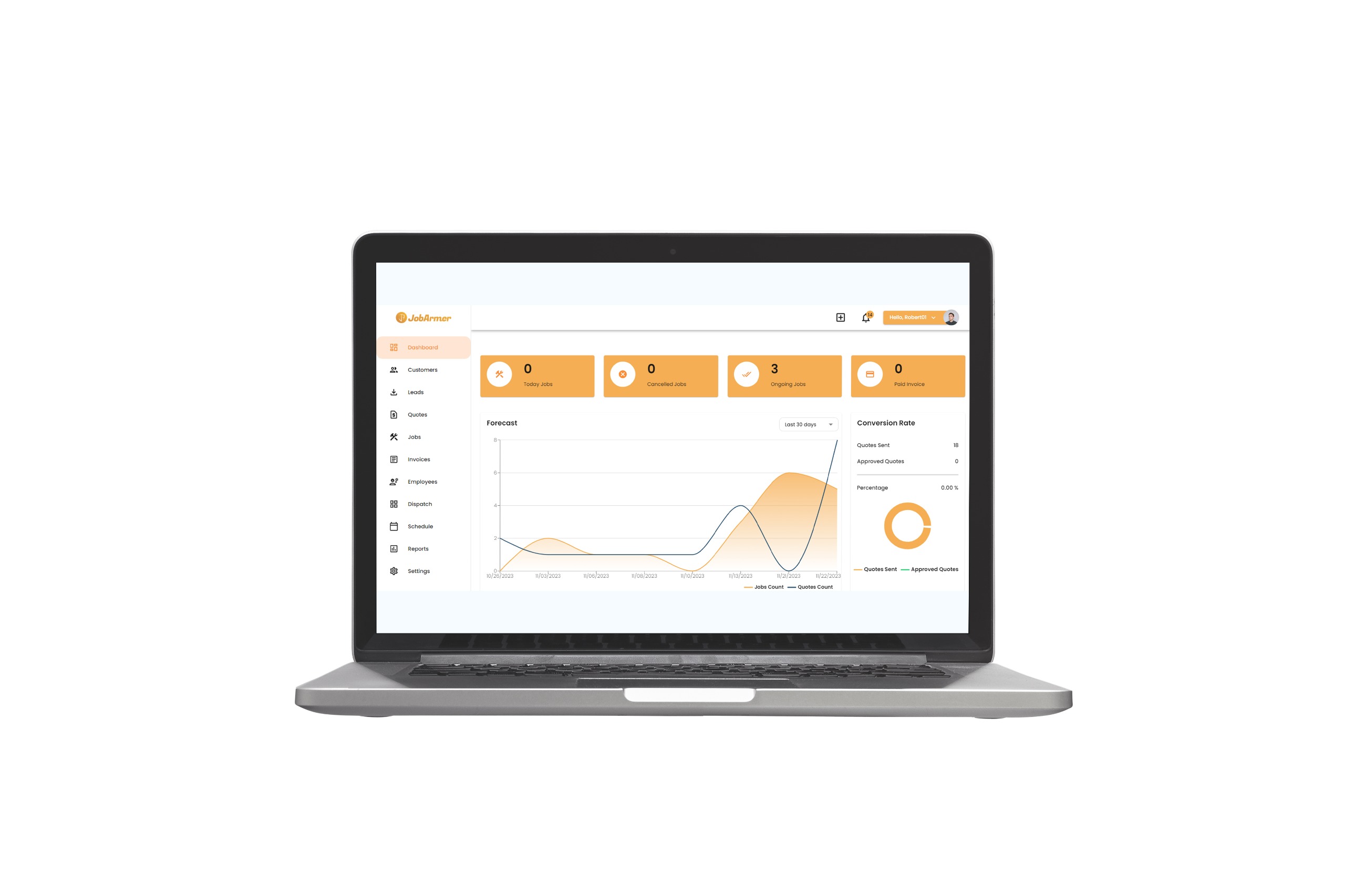JobArmer's dashboard is your command center for efficient field service management. Designed with user-centricity in mind, it provides a comprehensive overview of your operations, allowing you to streamline your workflow, optimize resources, and deliver e