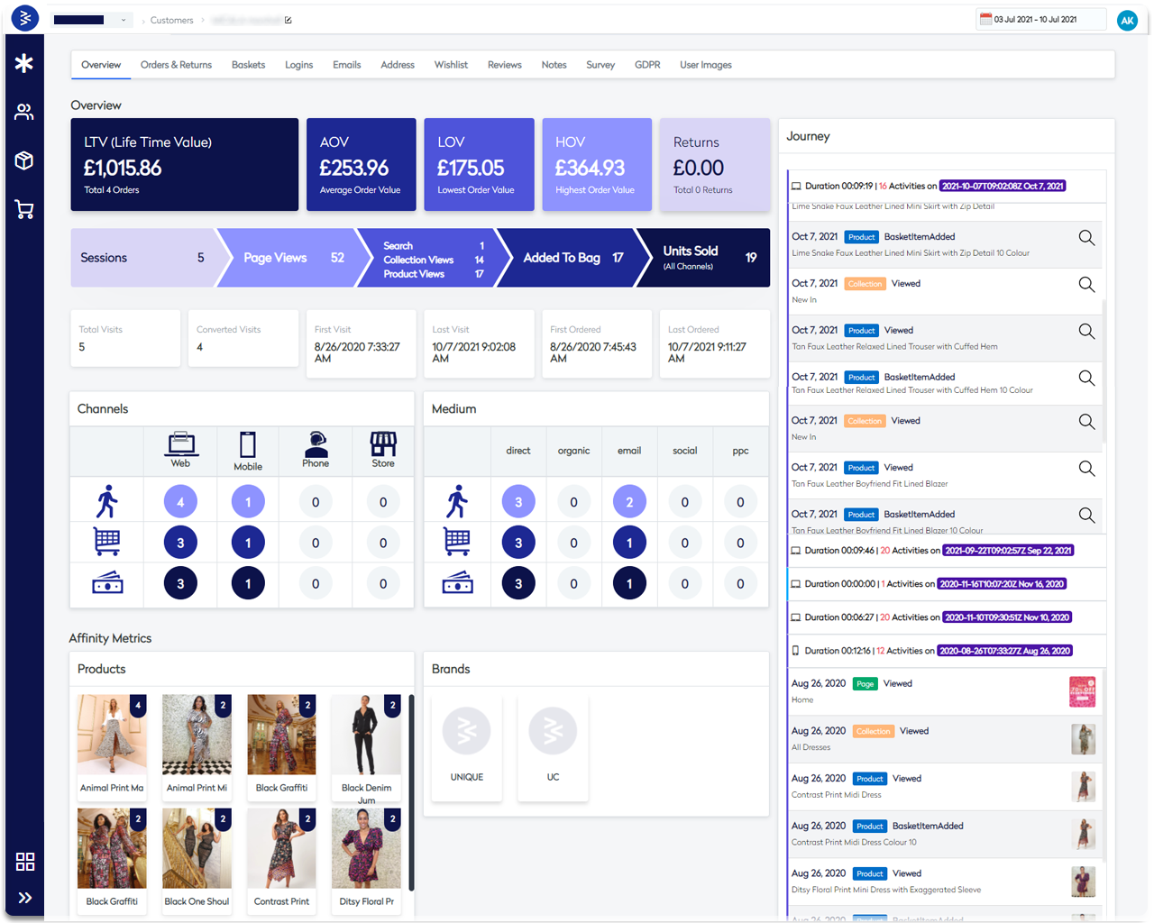 BetterCommerce screenshot: Customer 360 Degree View