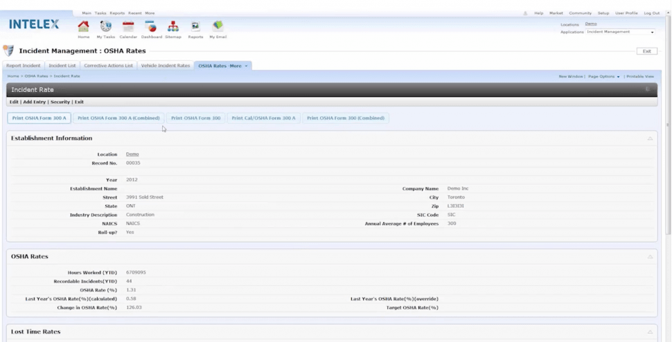 Intelex Quality Management Software Software - OSHA rates