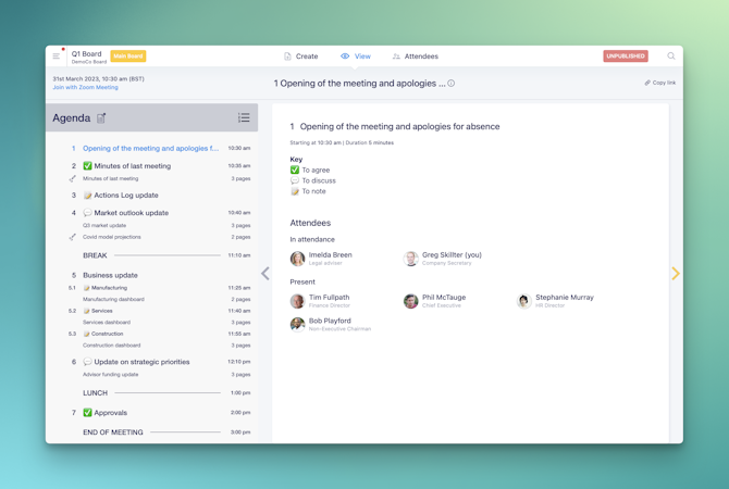 Knowa screenshot: Meeting packs: Knowa delivers a powerful and accessible meeting pack builder and viewer, with annotations, bookmarks, custom reading modes, offline capability and more