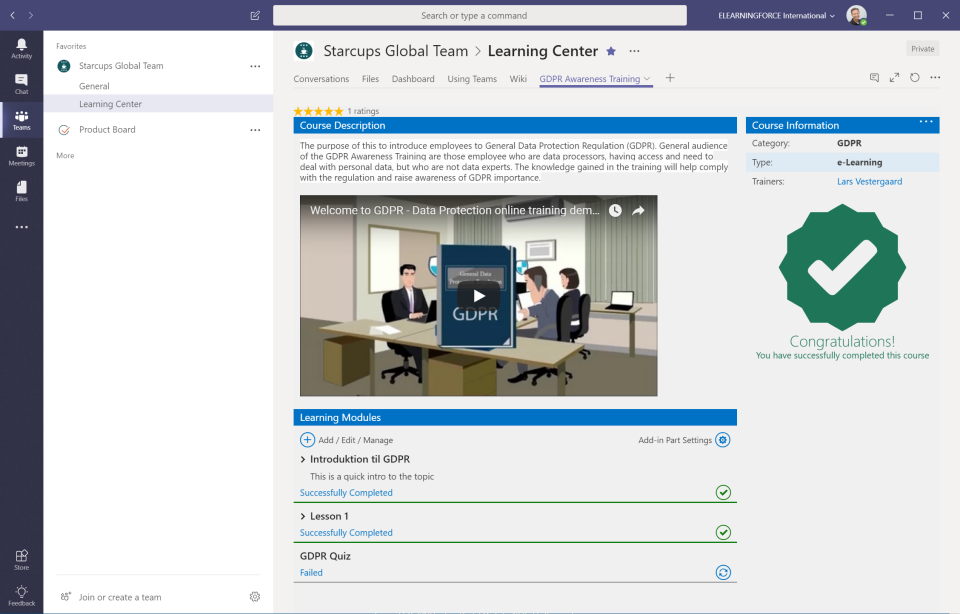 Training course in Microsoft Teams