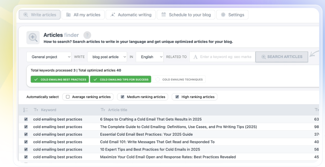 Velorum Leads screenshot: Velorum Leads article finder