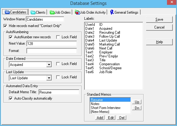 Database settings