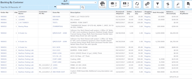 OmegaCube ERP screenshot: OmegaCube ERP backlogs
