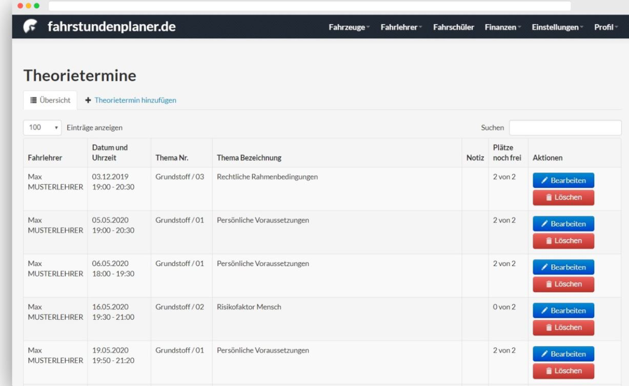 Fahrstundenplaner screenshot: fahrstundenplaner.de theory