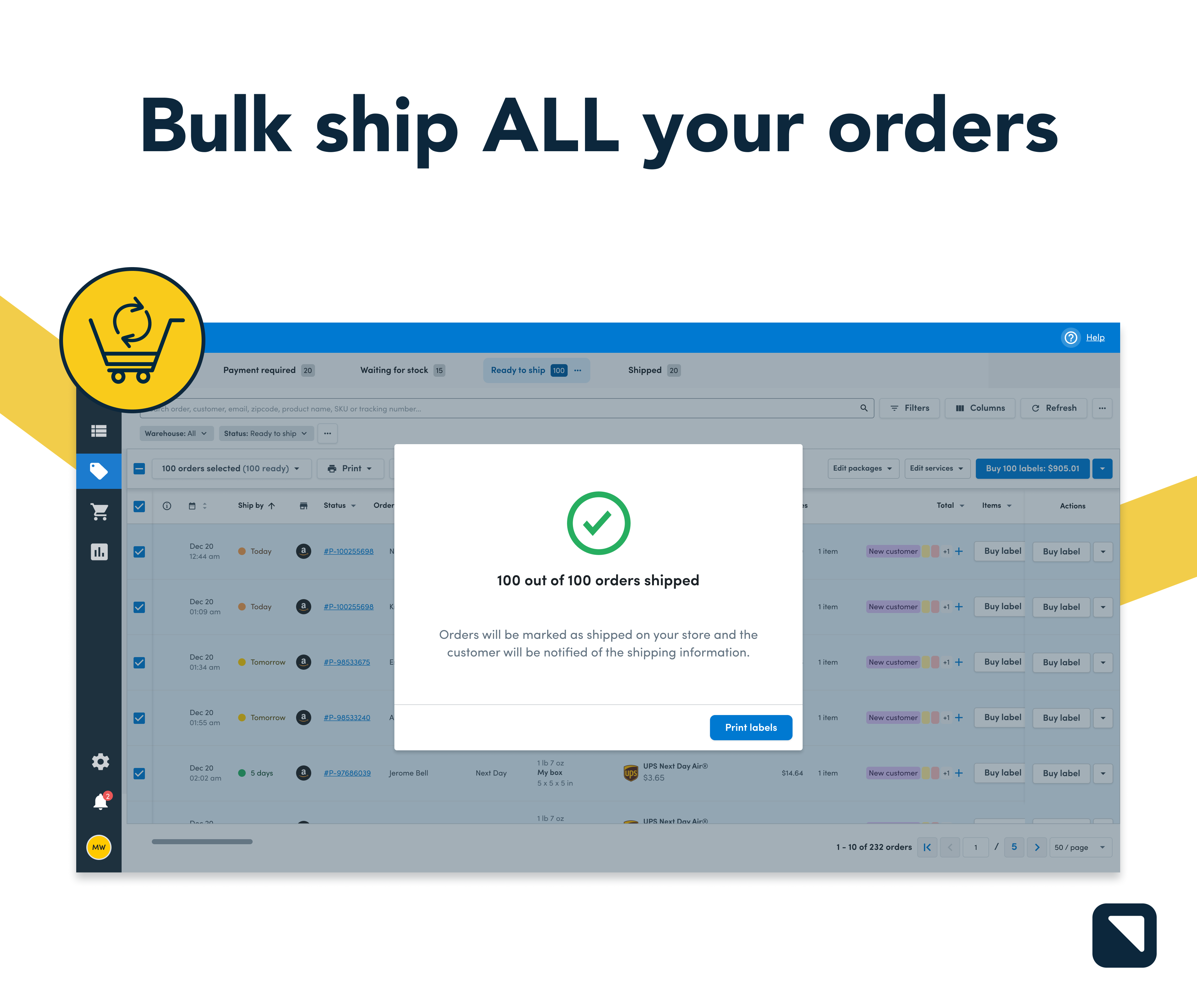 Veeqo Software - Save time by bulk shipping your orders