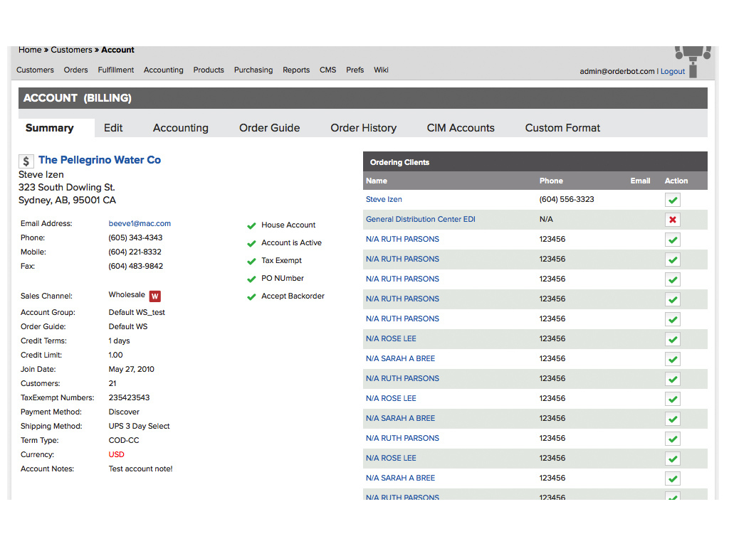 Orderbot Software - Customer accounts