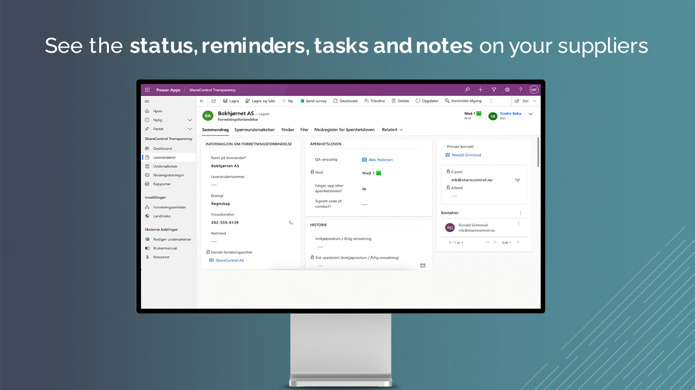 Admin status, reminders, task and notes on all your suppliers.