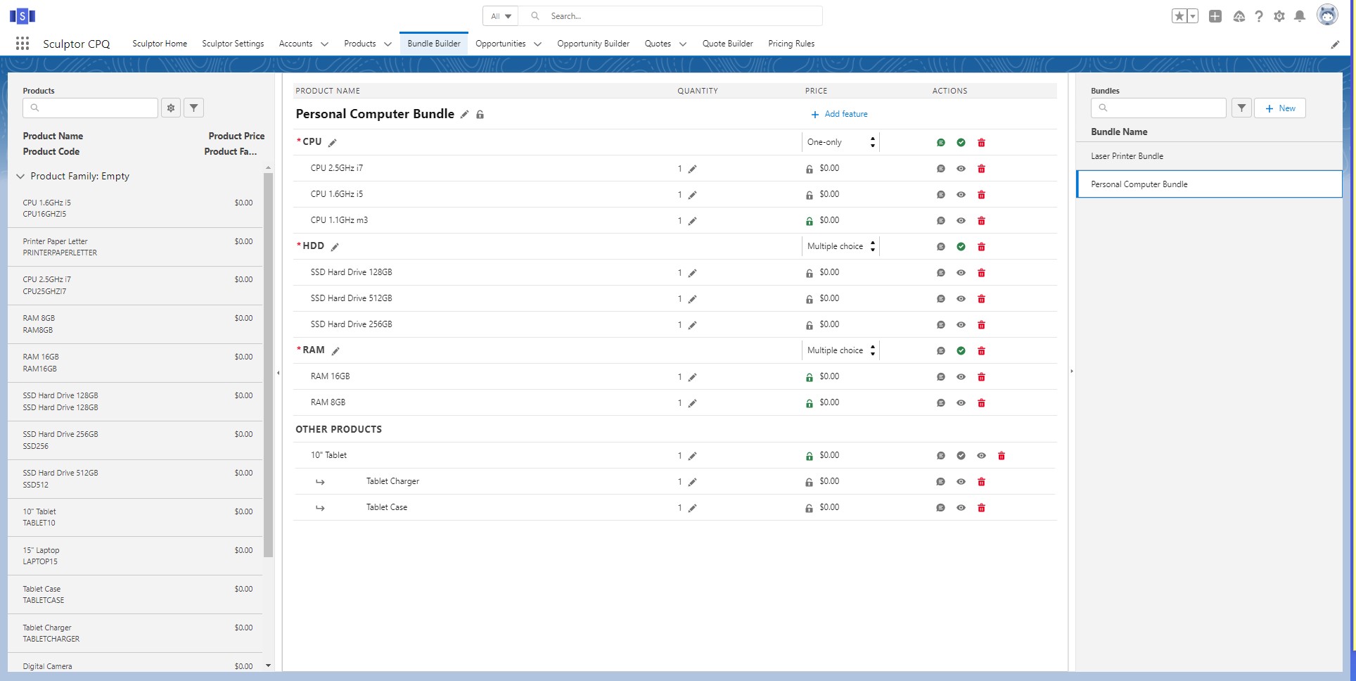 Sculptor CPQ screenshot: Sculptor CPQ - Bundle Builder