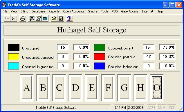 Tredds Self Storage Software main interface