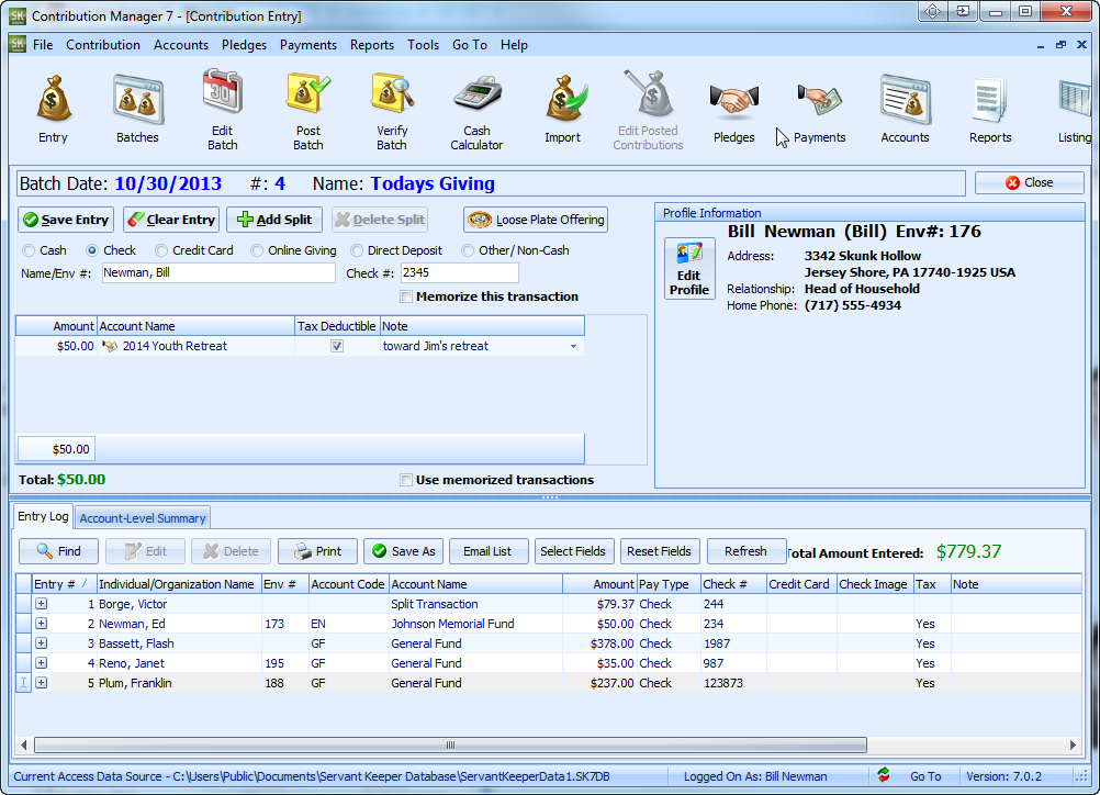 Servant Keeper Software - Servant Keeper includes a contribution management module, enabling users to record donations