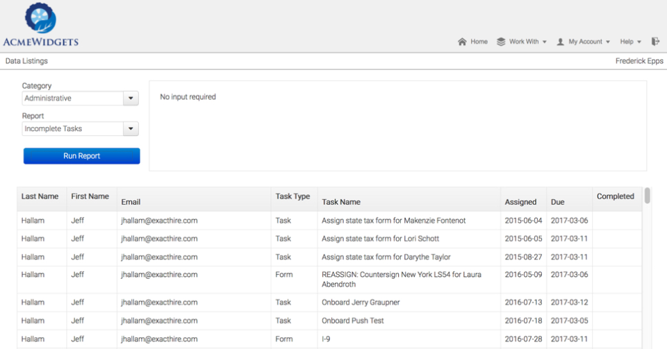 OnboardCentric Software - Onboarding task reporting