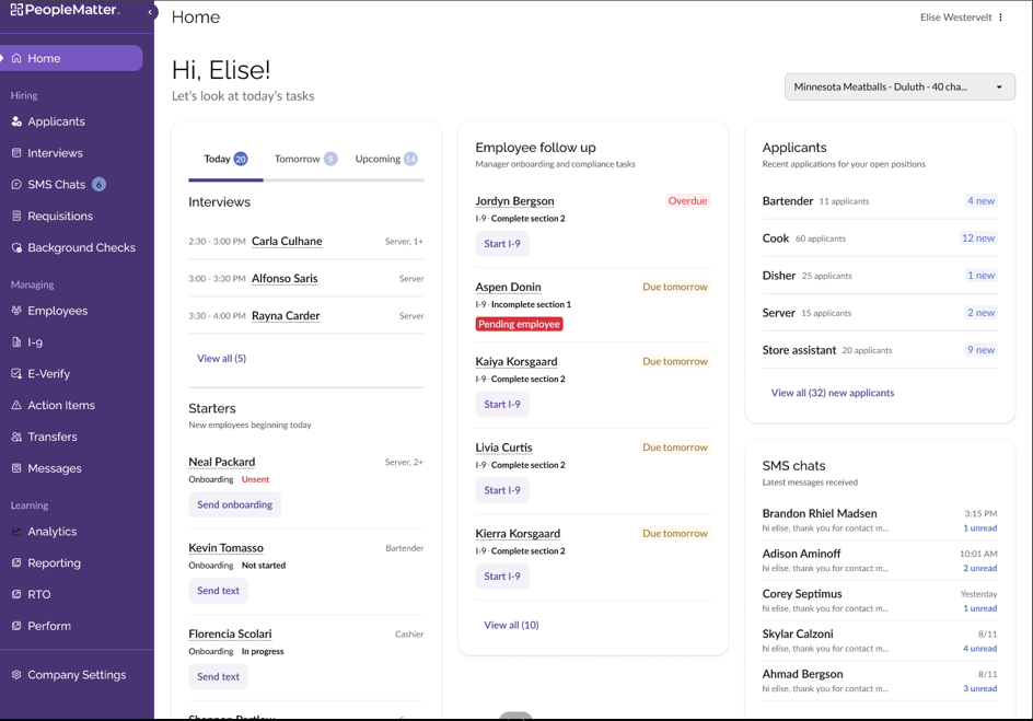 PeopleMatter Software - Manager Dashboard shares actionable tasks in one place.