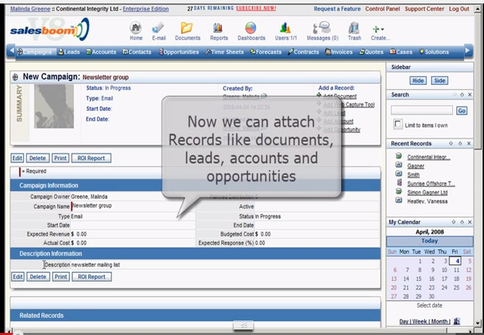 Salesboom CRM Suite Software - SalesBoom_CRM_NewCampaign