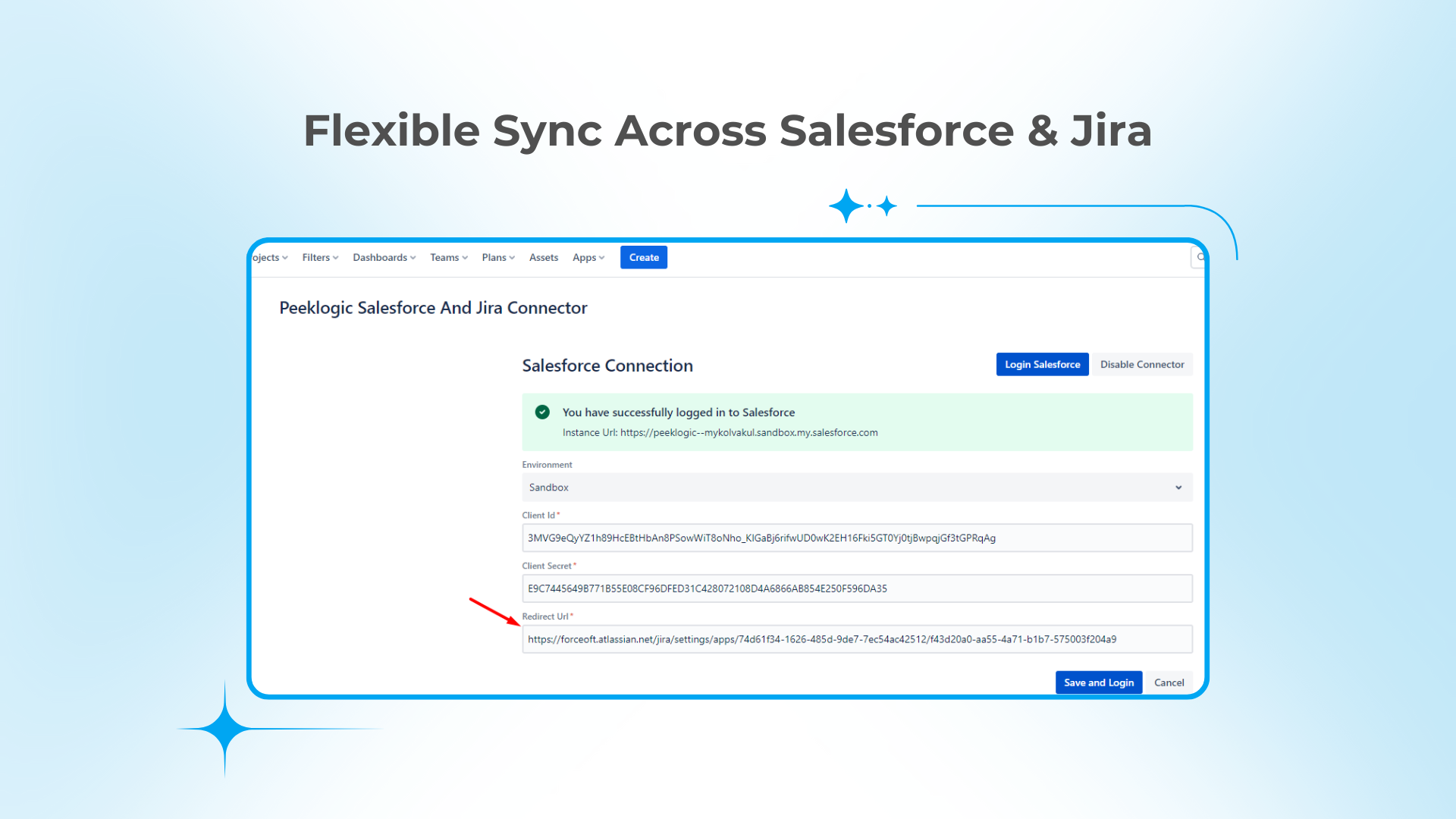 Salesforce and Jira Connector screenshot: Salesforce and Jira Connector flexible Sync