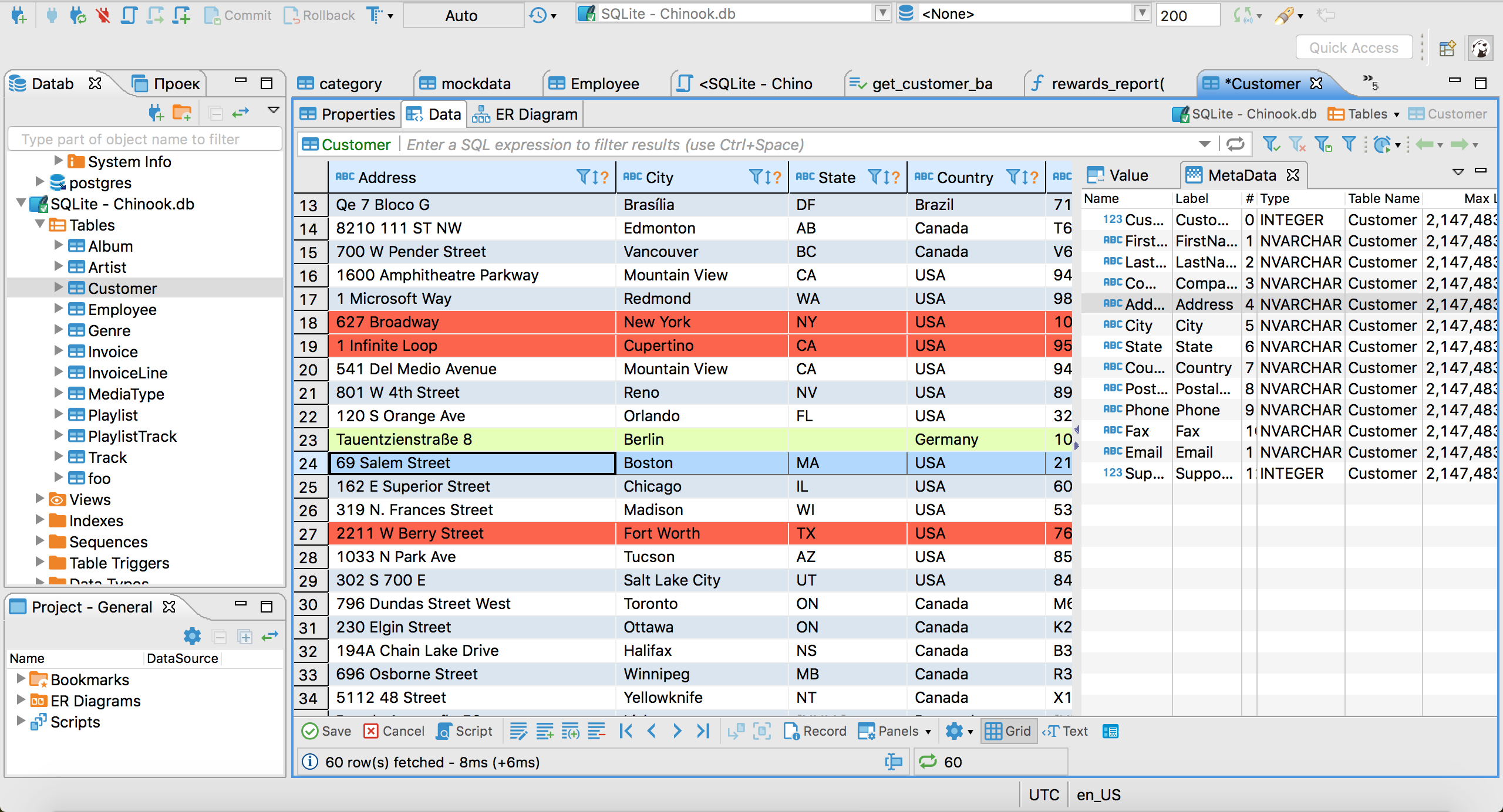 DBeaver customer data