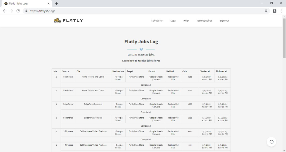 Flatly Software - Flatly jobs log