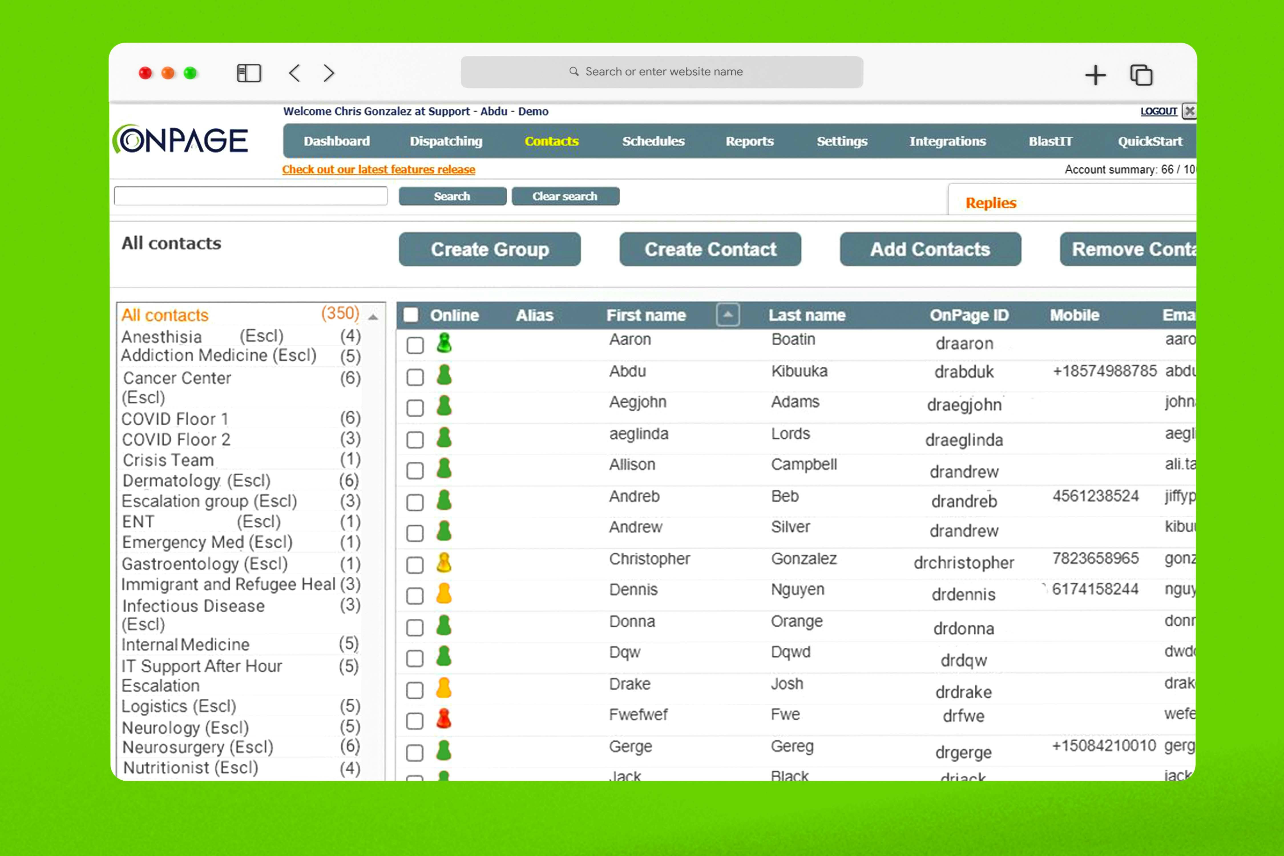 OnPage Incident Management System Software - OnPage’s centralized contact management system provides a centralized directory to manage all the enterprise contacts and their privileges, on-call schedules, communication workflows and escalation policies, and critical messages.