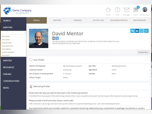 sfG MentorNet Software - User Profile