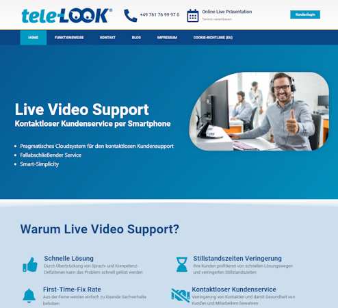 tele-LOOK screenshot: tele-LOOK Live Video Support . Allows your customer service to remotely assess and resolve a problem situation.