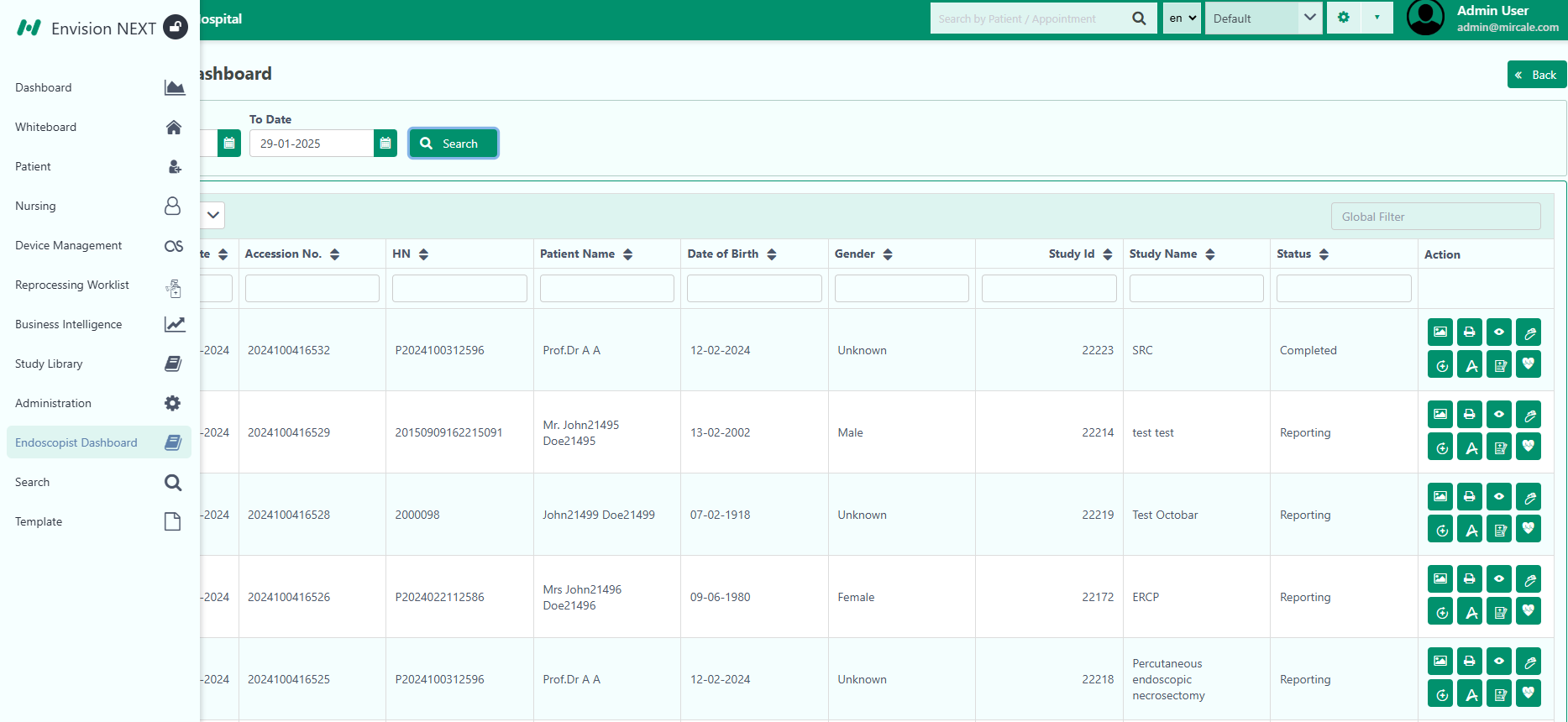 EnvisionNEXT screenshot: Endoscopist Dashboard