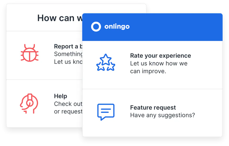Menu options for users