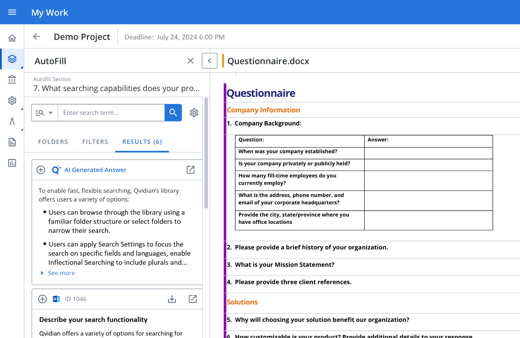 Qvidian Software - Autofill with AI Assist