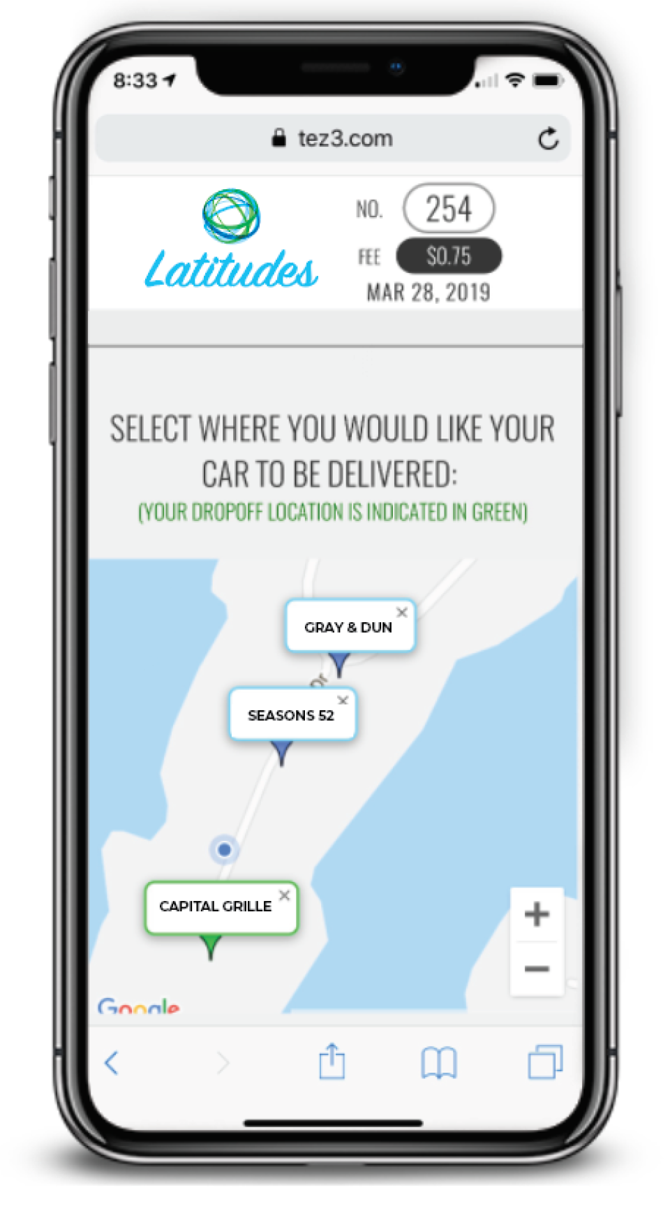 SMS Valet delivery location
